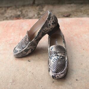 Nine West Python Print Loafers Women 9M Memory Foam Block Heel Work Shoes Comfor